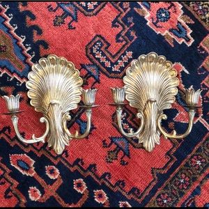 ✨Vintage✨ Brass Shell Double Candlestick Sconces